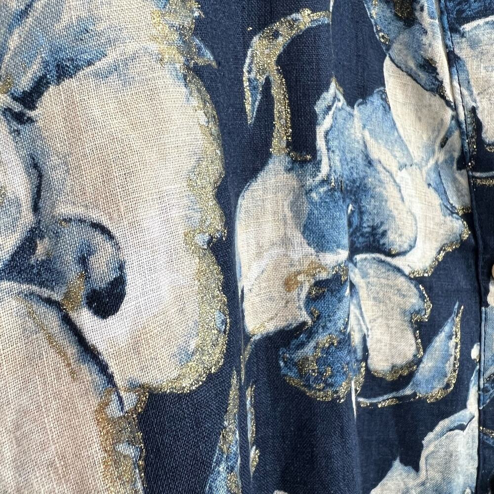 NEW NWT JM Collection SZ 16 100% LINEN Metallic Sparkly Blouse Shirt Top Blue - Picture 8 of 13